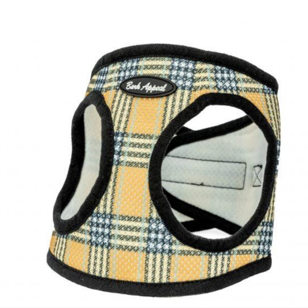 Bark Appeal Step In Mesh Harness - Tan Plaid - Cat Dog Harness Size S